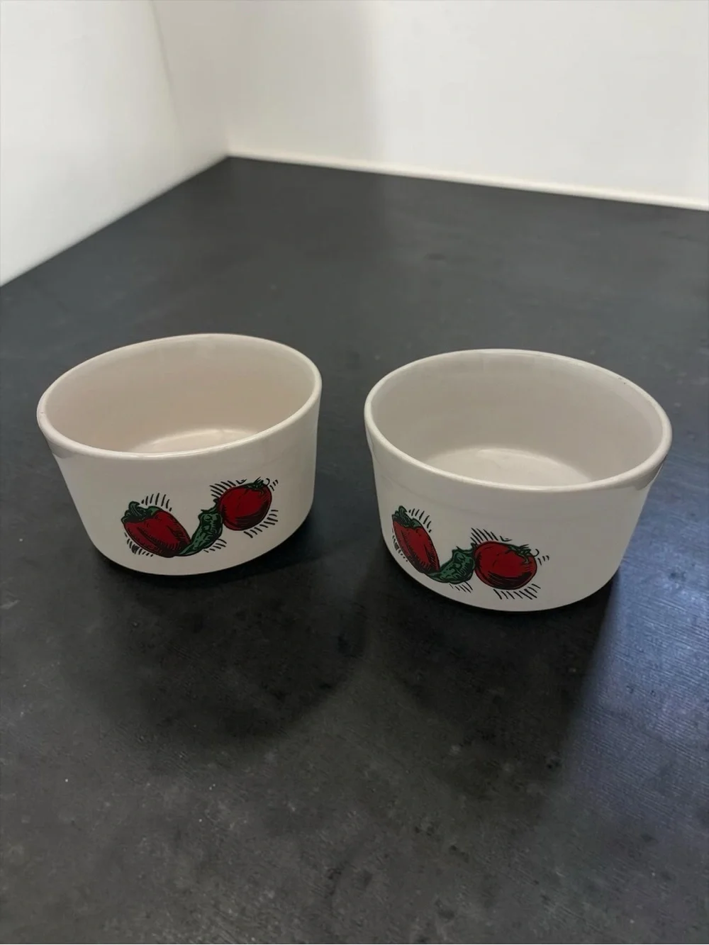 Vintage 90s Houston Foods Ceramic Ramekins Tidbit Set Of 2 Dish Dip Bowl Peppers